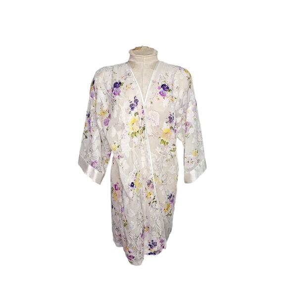 Vintage LA intimates sheer floral robe *No belt size small - Picture 1 of 4